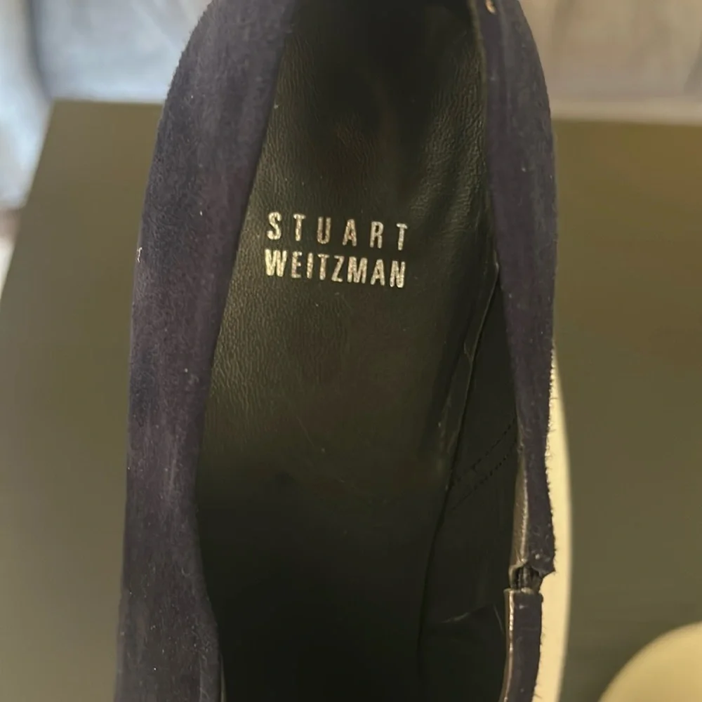 Stuart Weitzman Navy Blue Suede Heeled Booties Made in Spain Size 9.5 M - Picture 2 of 13